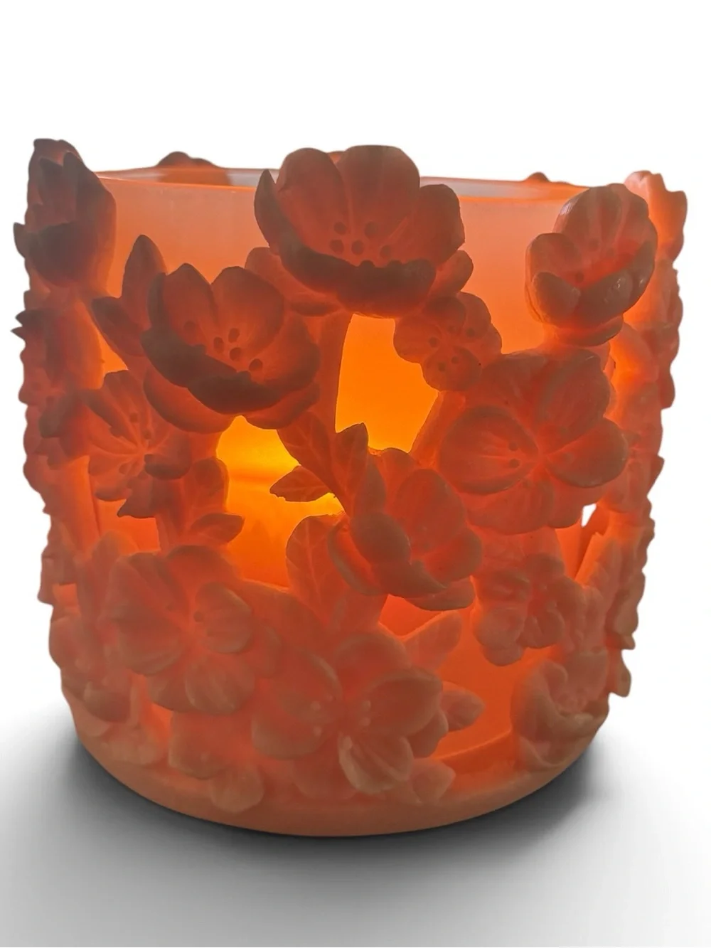 Homeworx by Slatkin + Co Frosted Glass Floral Hurricane NWOT Pink